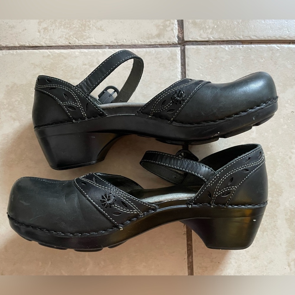 Dansko Leather Mary Jane Leather Clogs with Flower Details